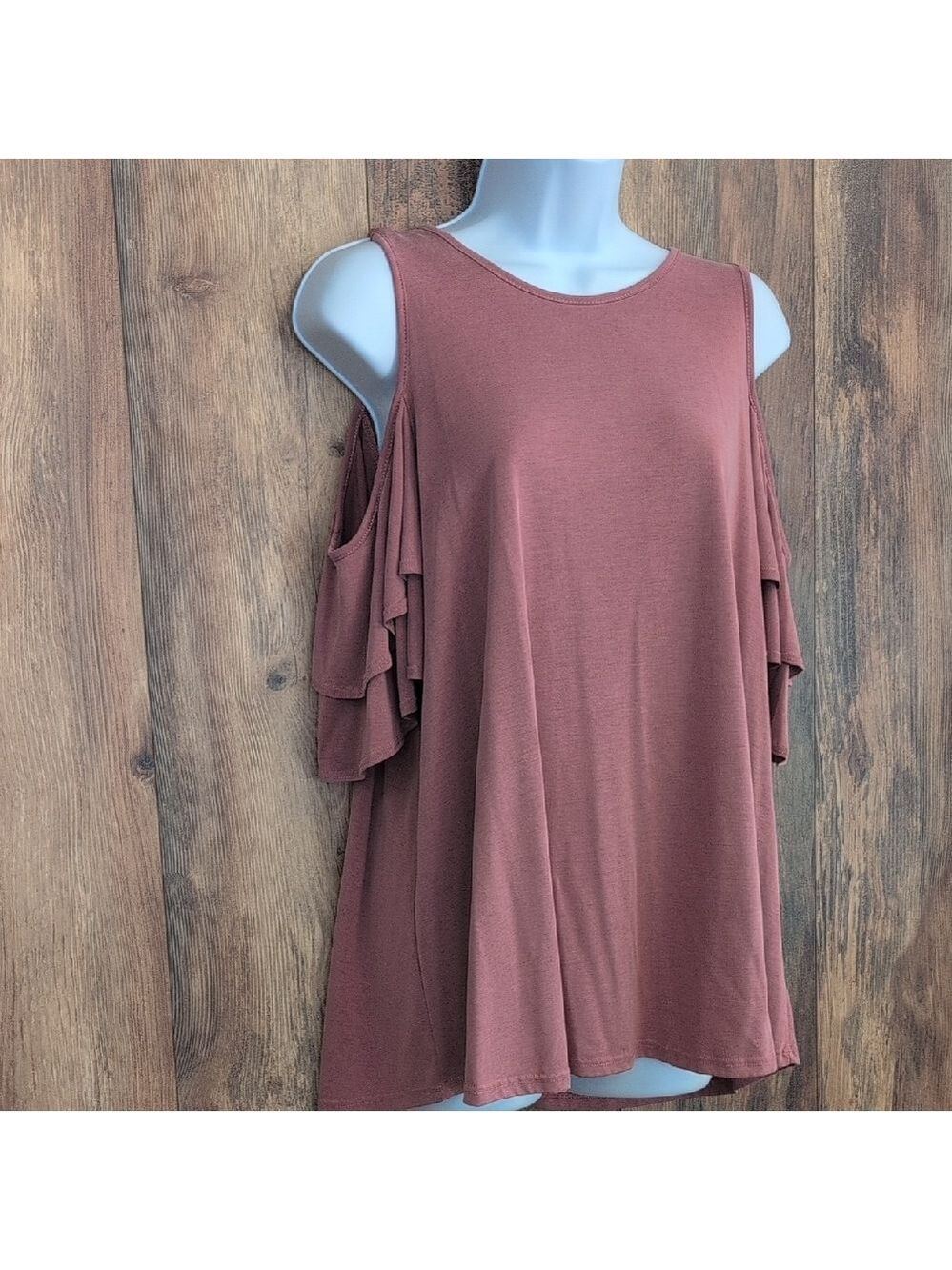 Alya Women's Cold Shoulder Ruffle Sleeve Tee L                D312